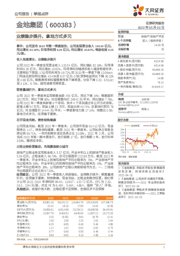 业绩稳步提升，拿地方式多元