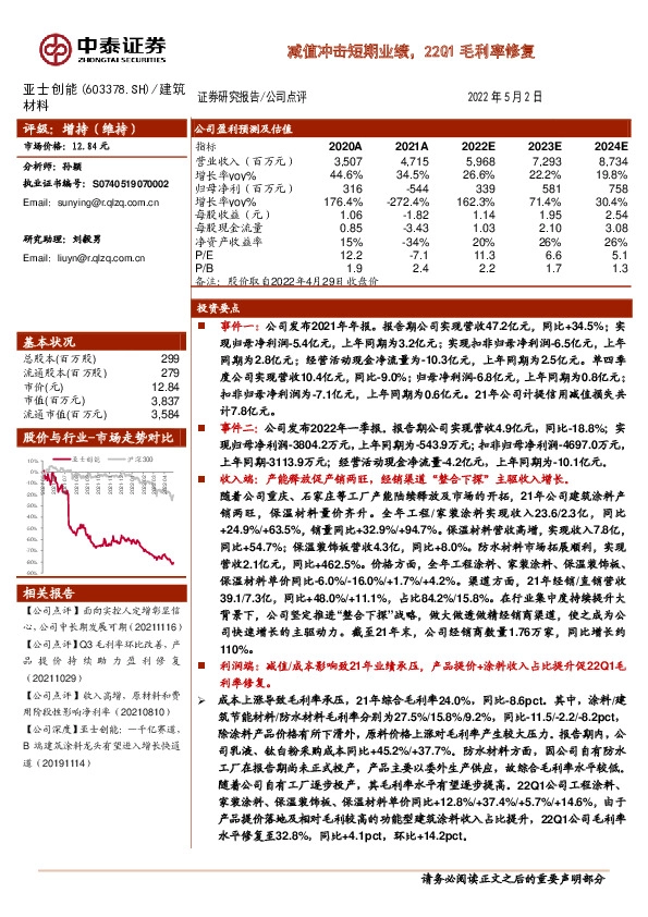 减值冲击短期业绩，22Q1毛利率修复