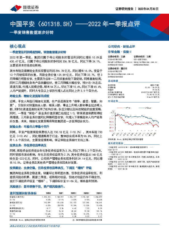 2022年一季报点评：一季度销售数据逐步好转