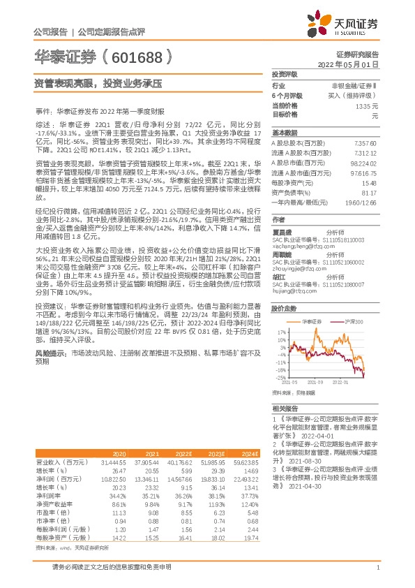 资管表现亮眼，投资业务承压