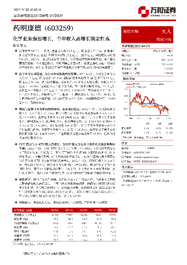 化学业务强劲增长，全年收入高增长确定性高