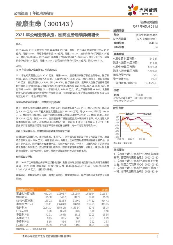 2021年公司业绩承压，医院业务延续稳健增长