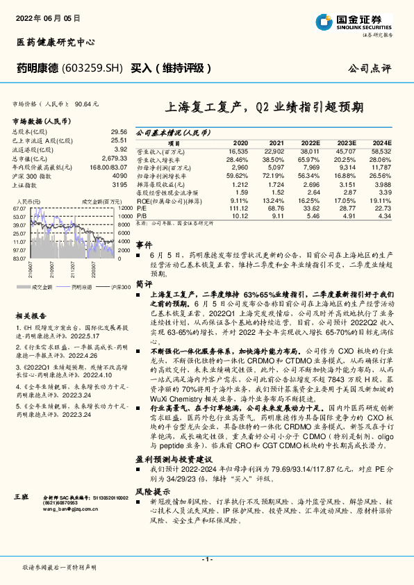上海复工复产，Q2业绩指引超预期