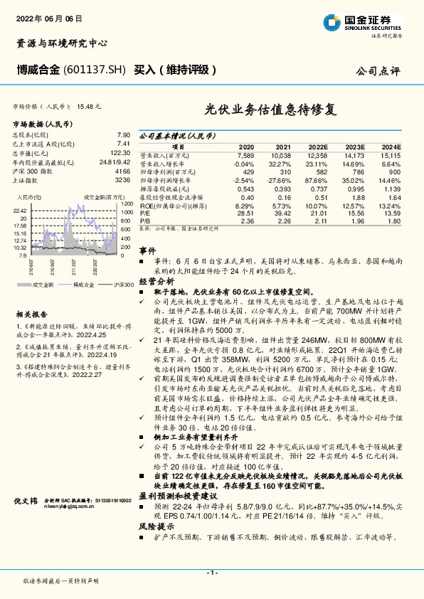 光伏业务估值急待修复