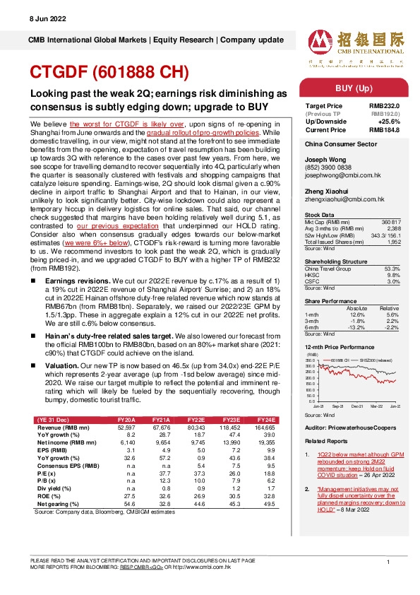 Looking past the weak 2Q; earnings risk diminishing as consensus is subtly edging down; upgrade to BUY