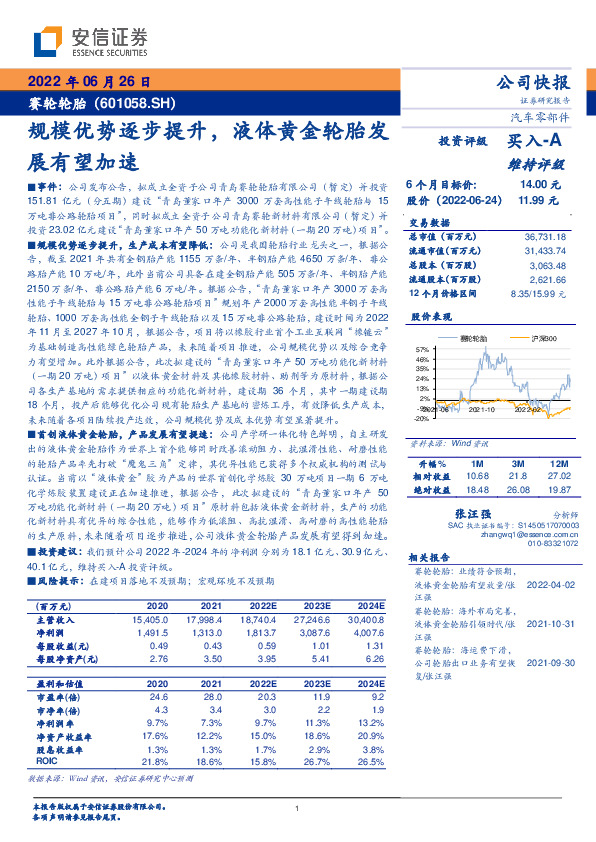 规模优势逐步提升，液体黄金轮胎发展有望加速
