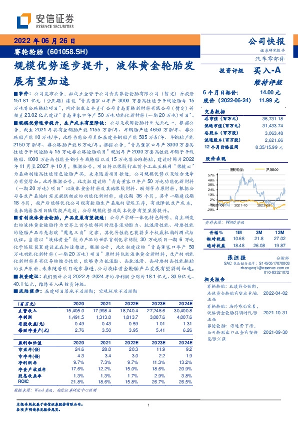 规模优势逐步提升，液体黄金轮胎发展有望加速