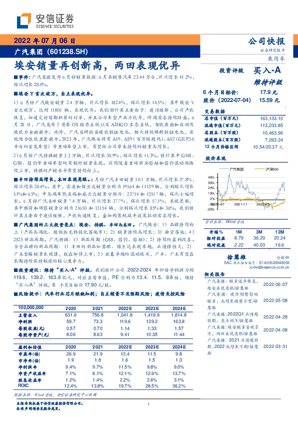 埃安销量再创新高，两田表现优异
