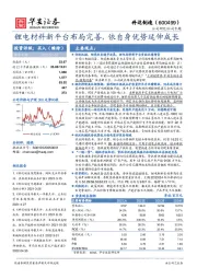 锂电材料新平台布局完善，依自身优势延伸成长