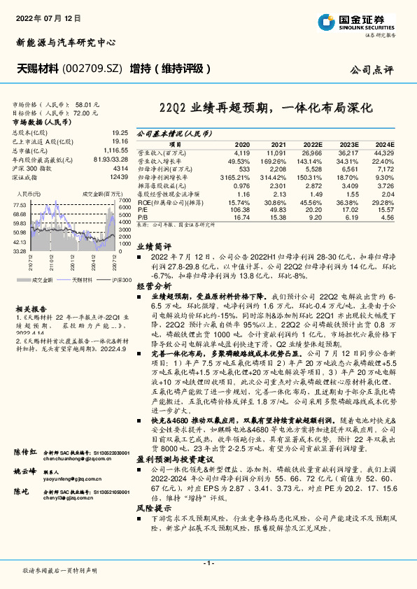 22Q2业绩再超预期，一体化布局深化