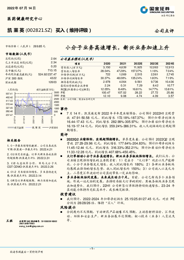 小分子业务高速增长，新兴业务加速上升