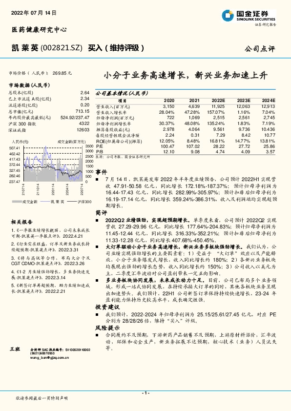 小分子业务高速增长，新兴业务加速上升
