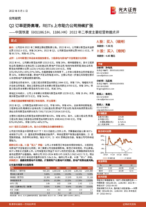 2022年二季度主要经营数据点评：Q2订单逆势高增，REITs上市助力公司持续扩张