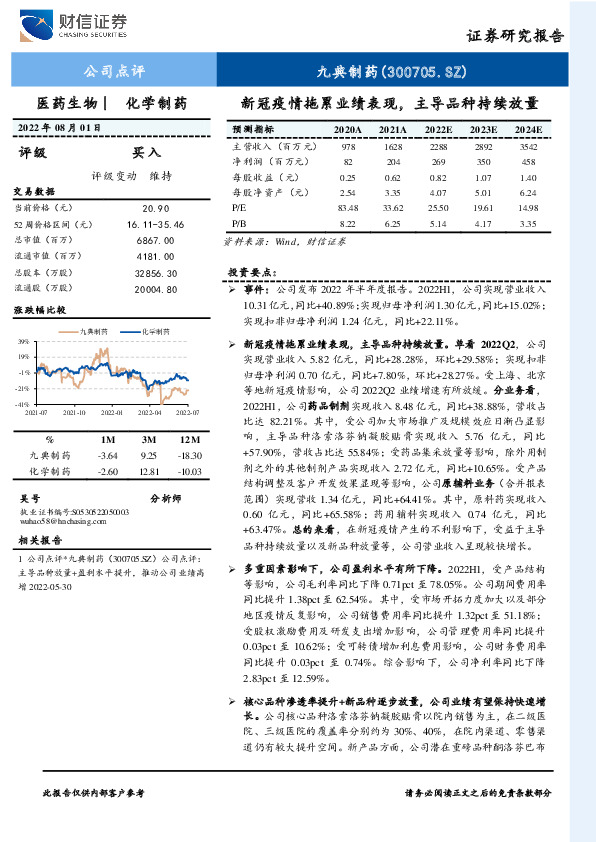 新冠疫情拖累业绩表现，主导品种持续放量