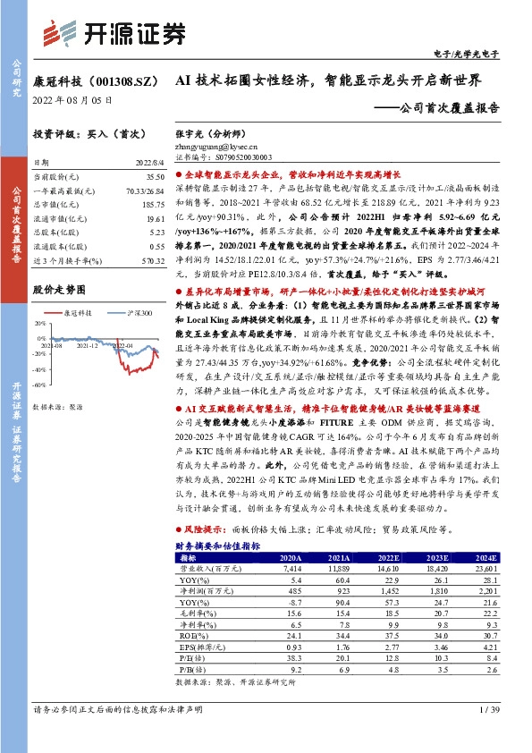 公司首次覆盖报告：AI技术拓圈女性经济，智能显示龙头开启新世界