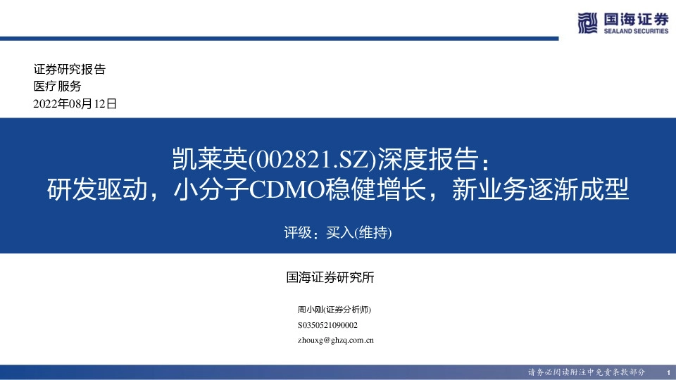 深度报告：研发驱动，小分子CDMO稳健增长，新业务逐渐成型