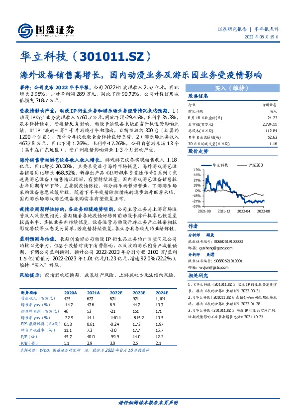 海外设备销售高增长，国内动漫业务及游乐园业务受疫情影响