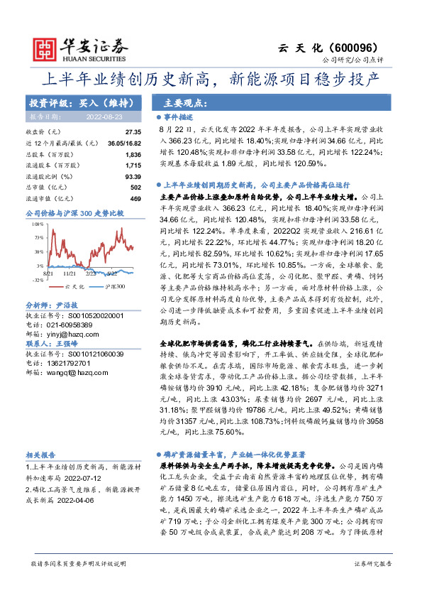 上半年业绩创历史新高，新能源项目稳步投产