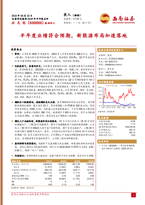 半年度业绩符合预期，新能源布局加速落地