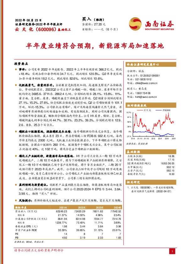 半年度业绩符合预期，新能源布局加速落地