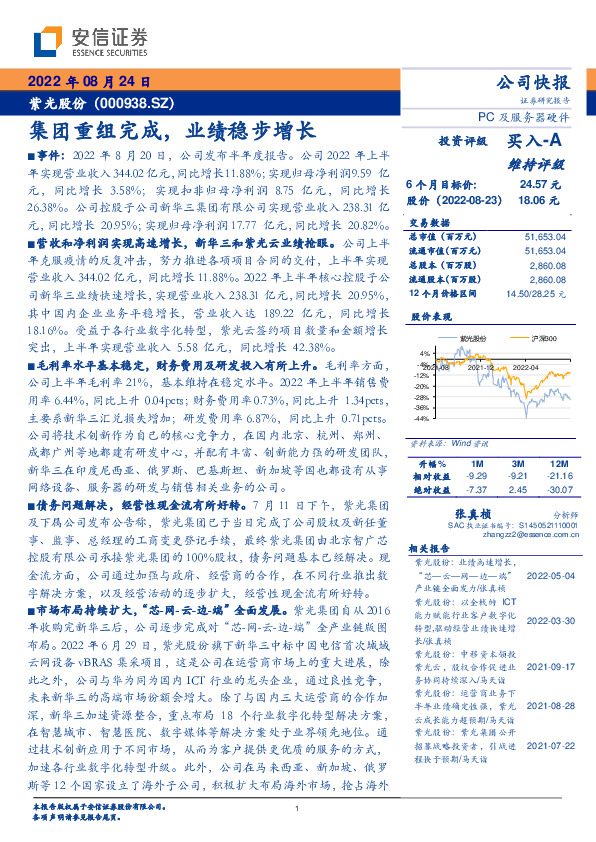 集团重组完成，业绩稳步增长