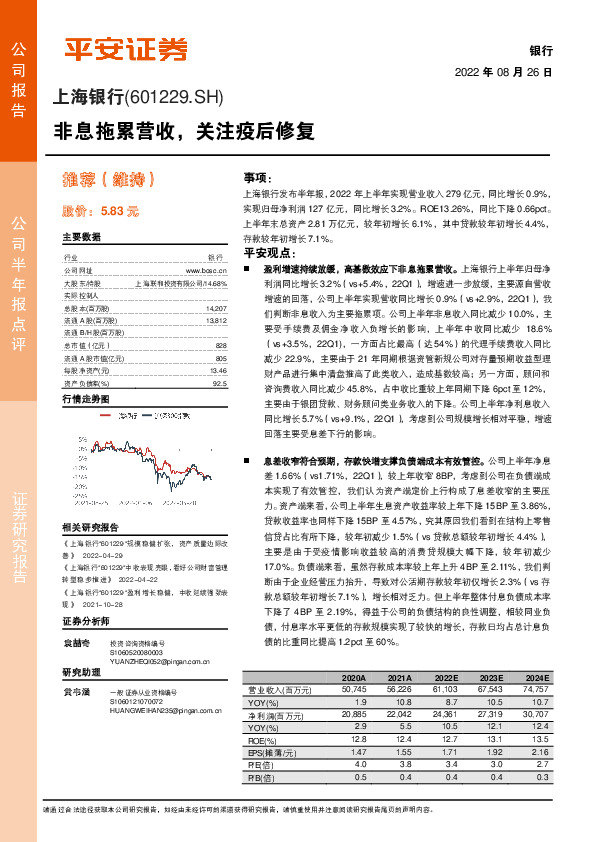 非息拖累营收，关注疫后修复