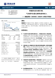 2022H1业绩点评报告：新能源业务业绩大增，气电替代电量兑现滞后影响收入