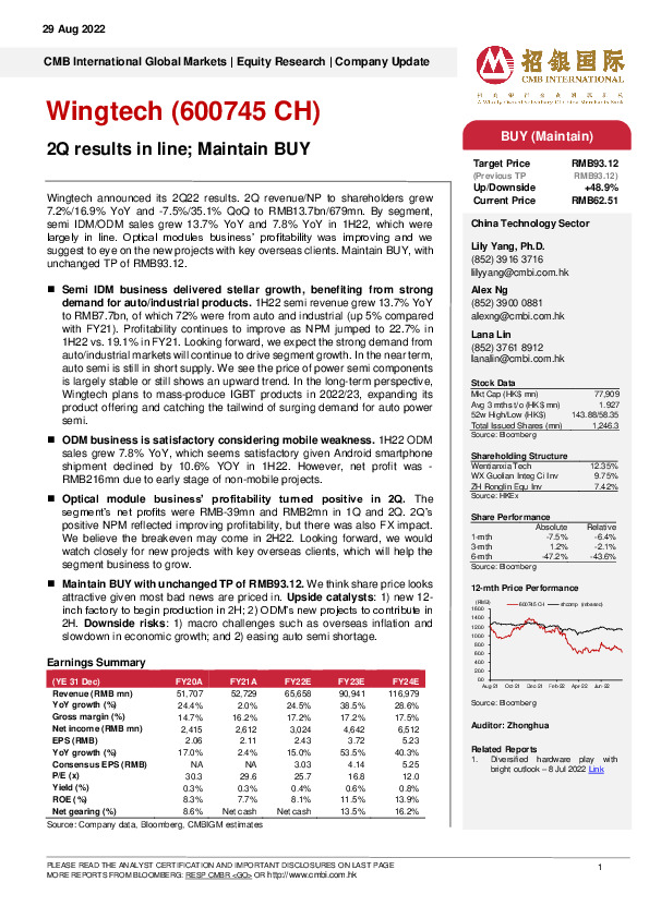 2Q results in line; Maintain BUY