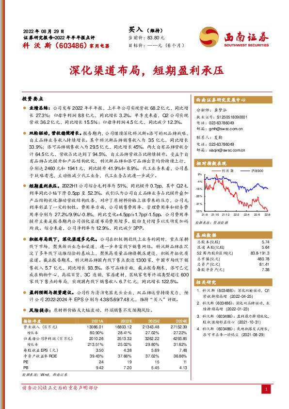 深化渠道布局，短期盈利承压