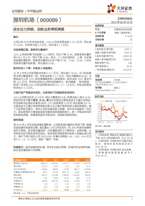 成本压力持续，非航业务表现亮眼