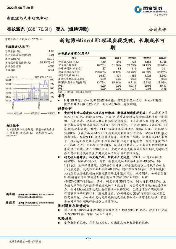 新能源+MicroLED领域实现突破，长期成长可期