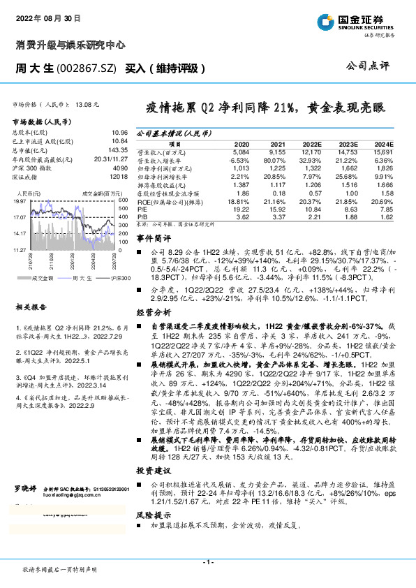 疫情拖累Q2净利同降21%，黄金表现亮眼