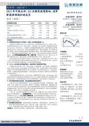 2022年中报点评：Q2业绩受疫情影响，进军新能源领域加速成长