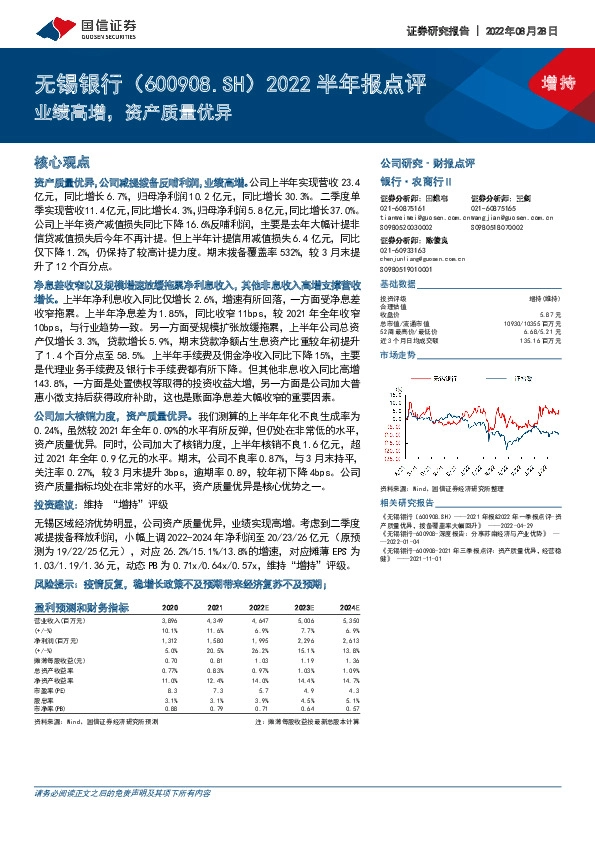 2022半年报点评：业绩高增，资产质量优异