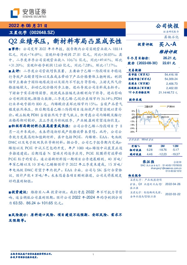 Q2业绩承压，新材料布局凸显成长性