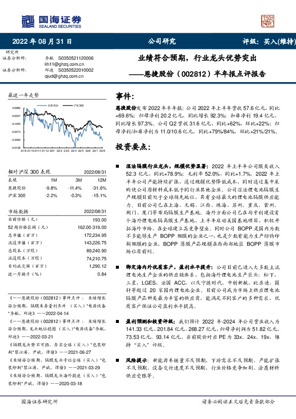 半年报点评报告：业绩符合预期，行业龙头优势突出