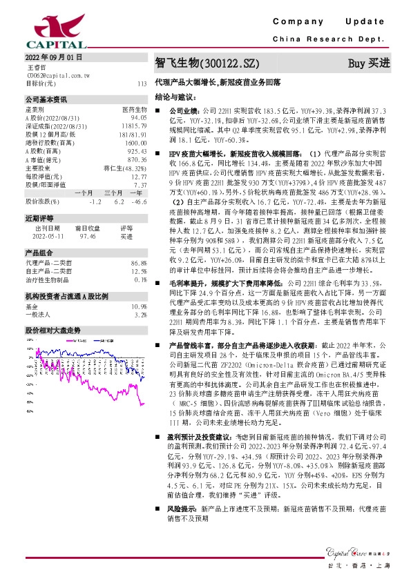 代理产品大幅增长，新冠疫苗业务回落