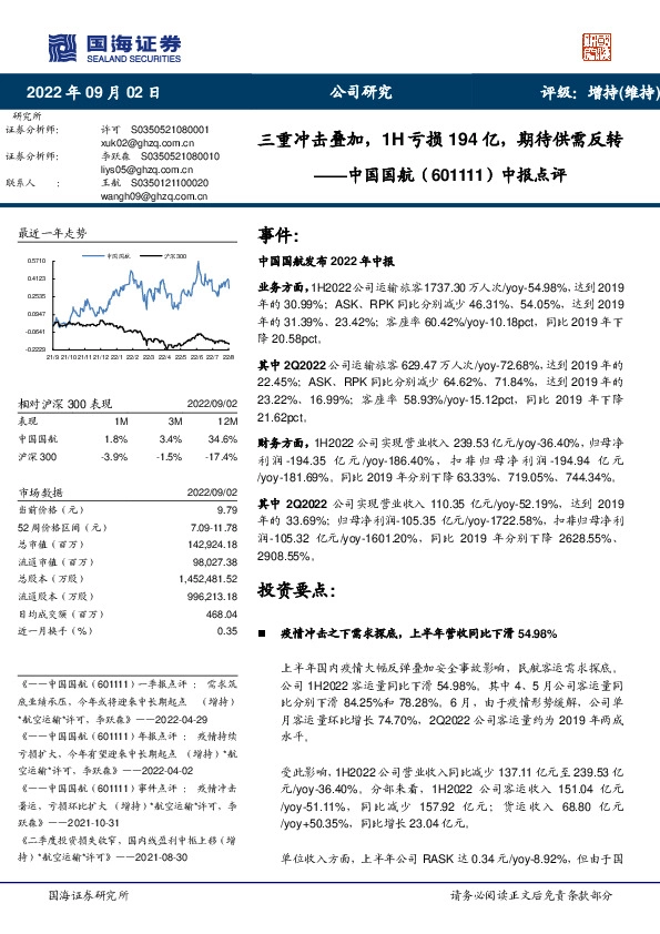 中报点评：三重冲击叠加，1H亏损194亿，期待供需反转