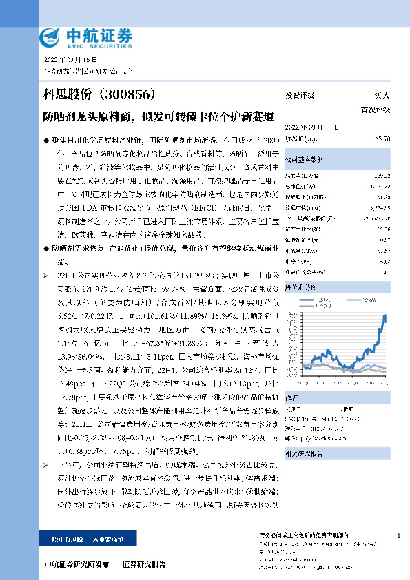 防晒剂龙头原料商，拟发可转债卡位个护新赛道