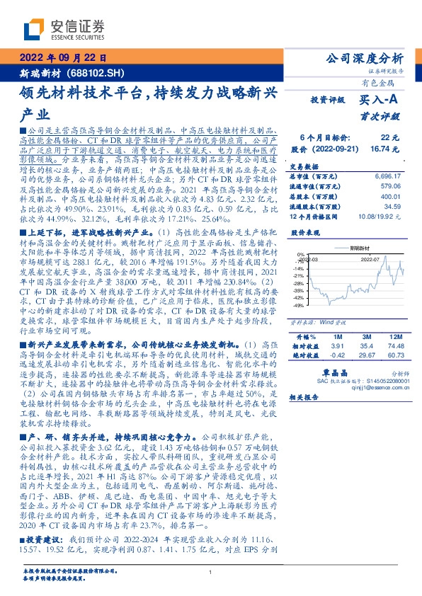 领先材料技术平台，持续发力战略新兴产业