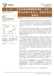 光伏一体化全球头部企业，N型先发优势释放