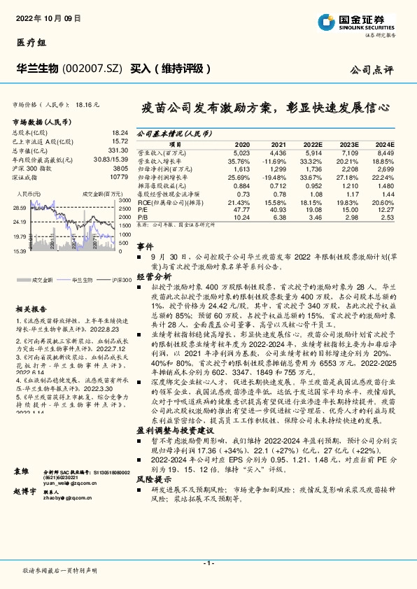 疫苗公司发布激励方案，彰显快速发展信心