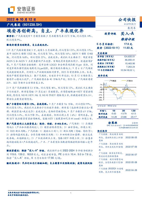 埃安再创新高，自主、广丰表现优异