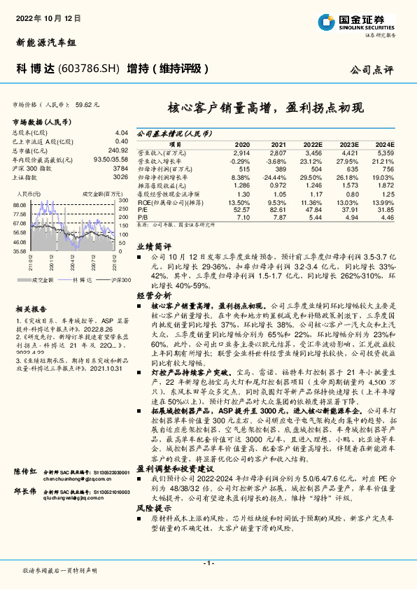 核心客户销量高增，盈利拐点初现