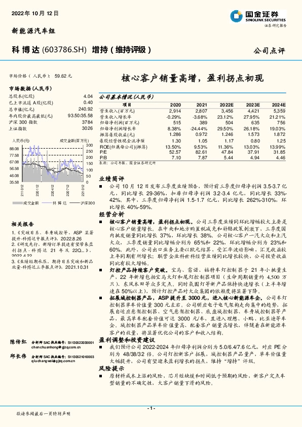 核心客户销量高增，盈利拐点初现