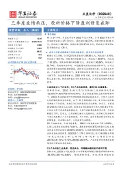 三季度业绩承压，原料价格下降盈利修复在即