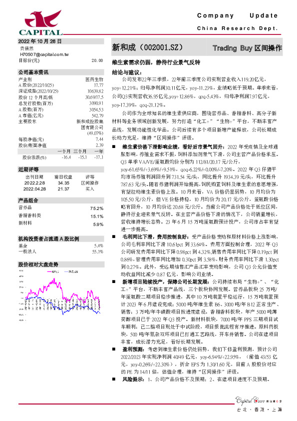 维生素需求仍弱，静待行业景气反转