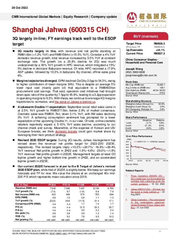 3Q largely in-line; FY earnings track well to the ESOP target