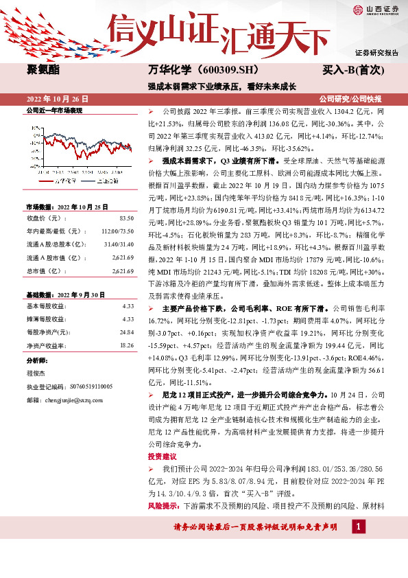 强成本弱需求下业绩承压，看好未来成长