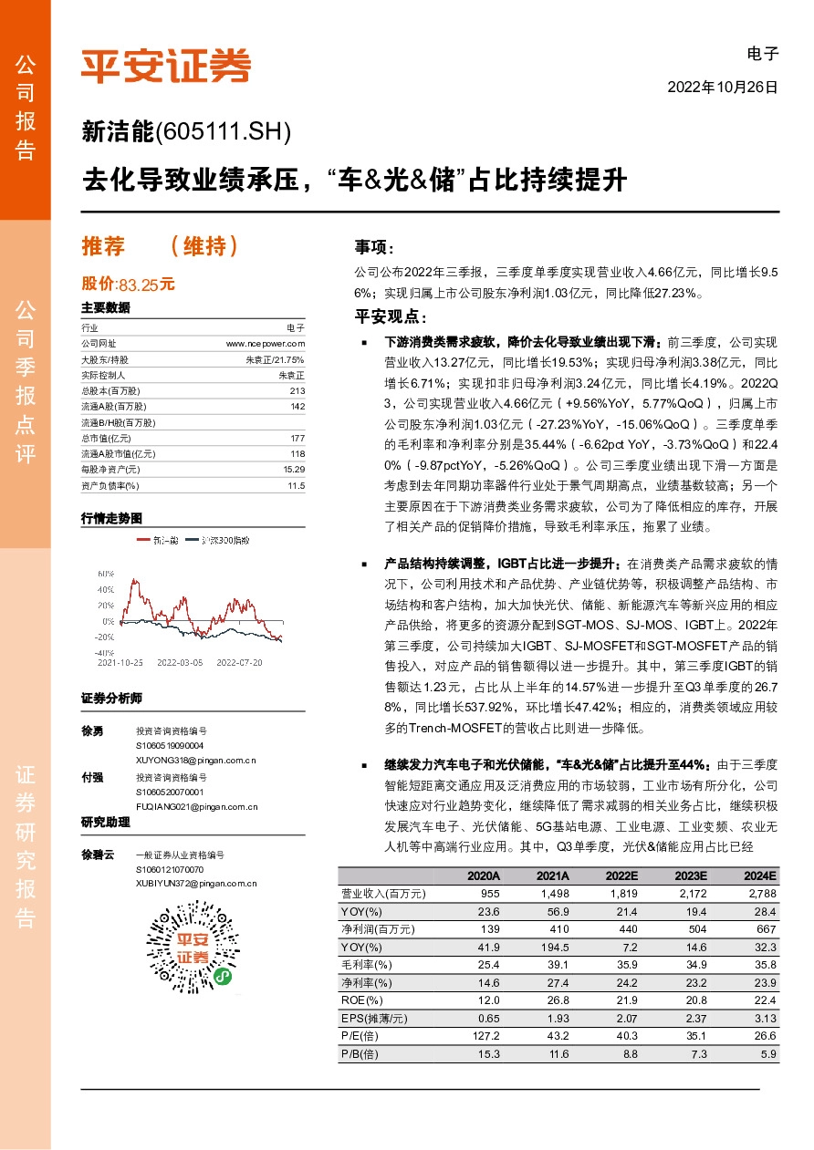 去化导致业绩承压，“车&光&储”占比持续提升